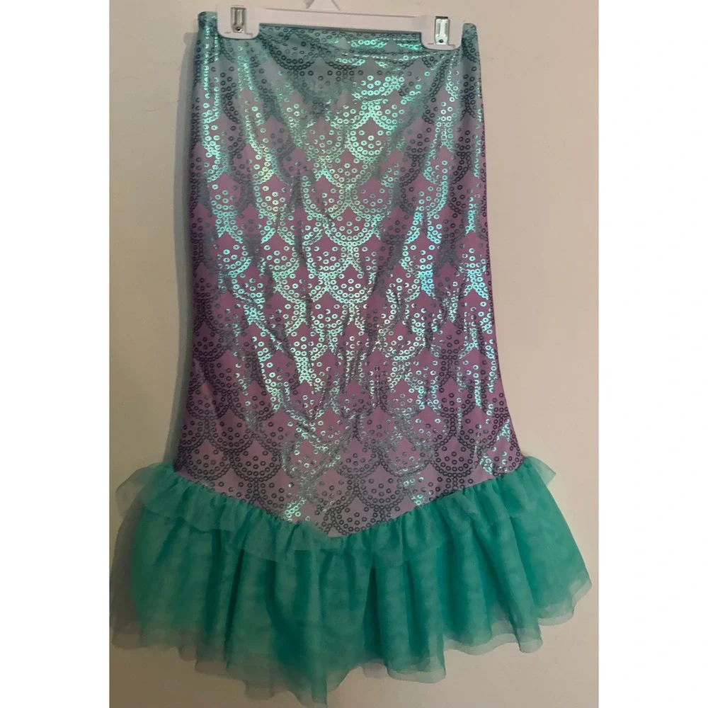 Disney Girls Sz 9/10 Ariel Mermaid Printed Metallic Skirt Tulle Hem Purple Aqua